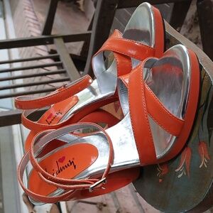 Heart Soul Strappy Orange Patent Faux Leather Heels Sz.6